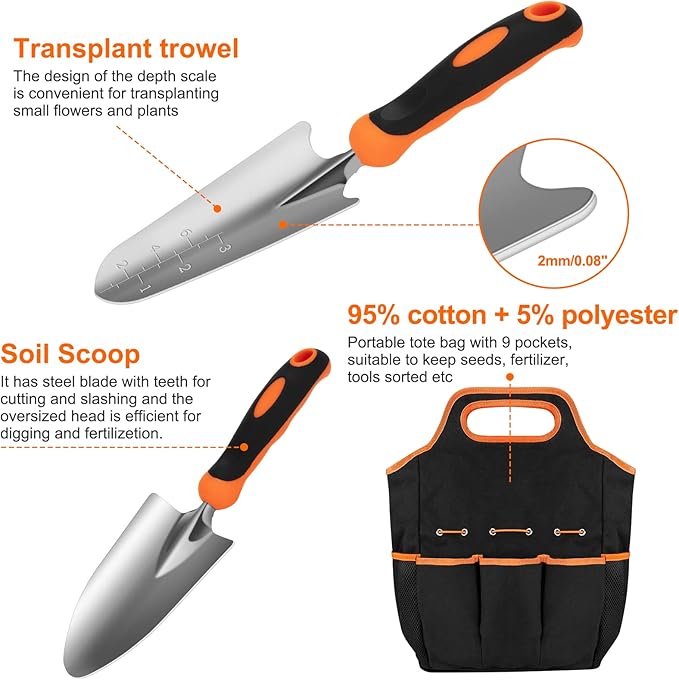 Heavy-Duty Stainless Steel Gardening Tool Set – Non-Slip Rubber Grip, Tote Bag, and Outdoor Hand Tools – Perfect Gift for Women