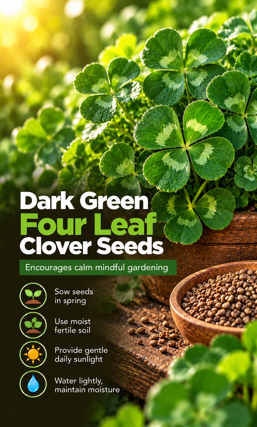 Grow a Little Luck, Create a Lot of Beauty: Dark Green Four Leaf Clover Seeds for a Magical Summer Garden