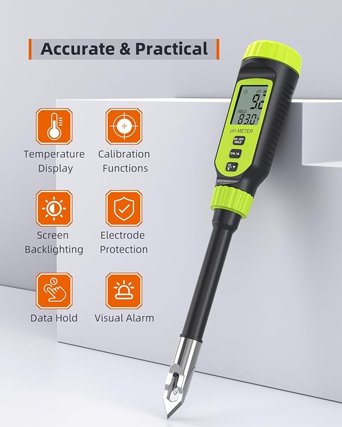 Digital Soil pH Meter – LCD Display with Sensitive Probe & Zinc Alloy Tip, Garden & Lawn Tester with 2 Batteries