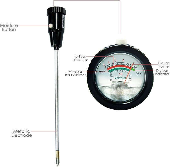 Soil pH & Moisture Meter – 295mm Long Gardening Tester for Plants, Trees, Lawns, Farms, Indoor & Outdoor Use