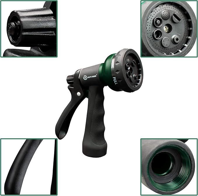 7-Pattern Garden Hose Nozzle, ABS Water Spray Nozzle with Slip-Resistant Design for Plant Watering, Lawn Care, Car Washing, Pet Bathing, Cleaning, and Outdoor