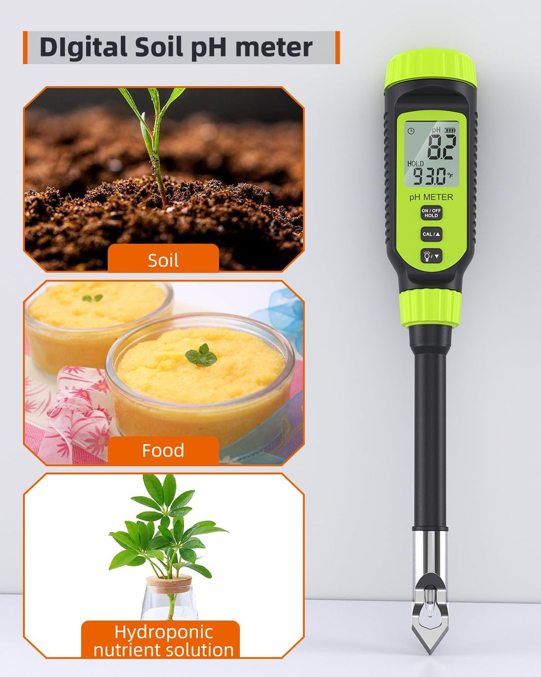 Digital Soil pH Meter – LCD Display with Sensitive Probe & Zinc Alloy Tip, Garden & Lawn Tester with 2 Batteries