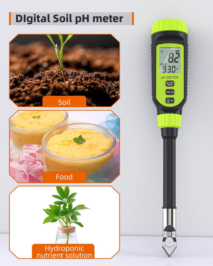 Digital Soil pH Meter – LCD Display with Sensitive Probe & Zinc Alloy Tip, Garden & Lawn Tester with 2 Batteries