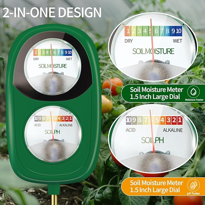 AvocadoGreen 2-in-1 Soil Moisture & pH Meter for Plants, Garden, Lawn & Farm - No Batteries