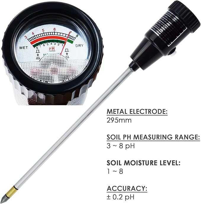 Soil pH & Moisture Meter – 295mm Long Gardening Tester for Plants, Trees, Lawns, Farms, Indoor & Outdoor Use