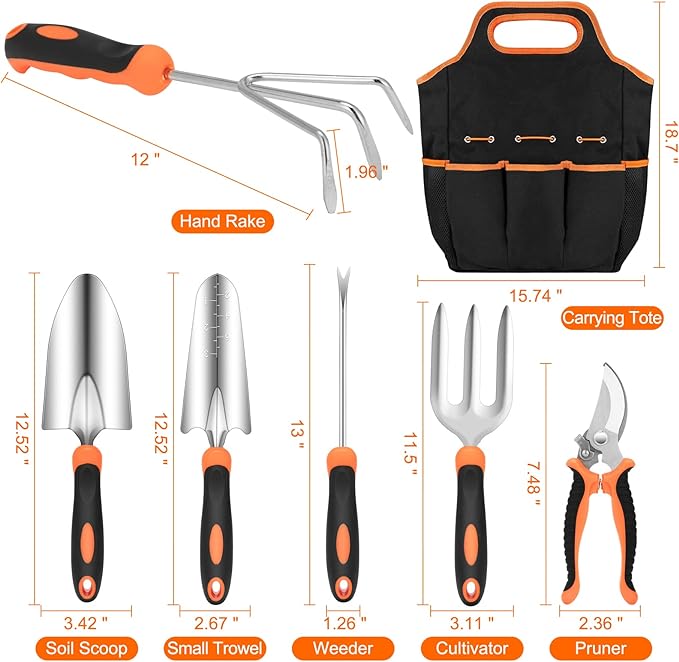 Heavy-Duty Stainless Steel Gardening Tool Set – Non-Slip Rubber Grip, Tote Bag, and Outdoor Hand Tools – Perfect Gift for Women