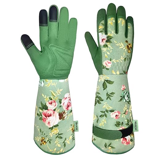 Long Sleeve Leather Gardening Gloves for Women – Durable, Comfy, Cute Green Print for Yard Work