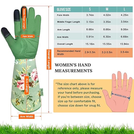 Long Sleeve Leather Gardening Gloves for Women – Durable, Comfy, Cute Green Print for Yard Work