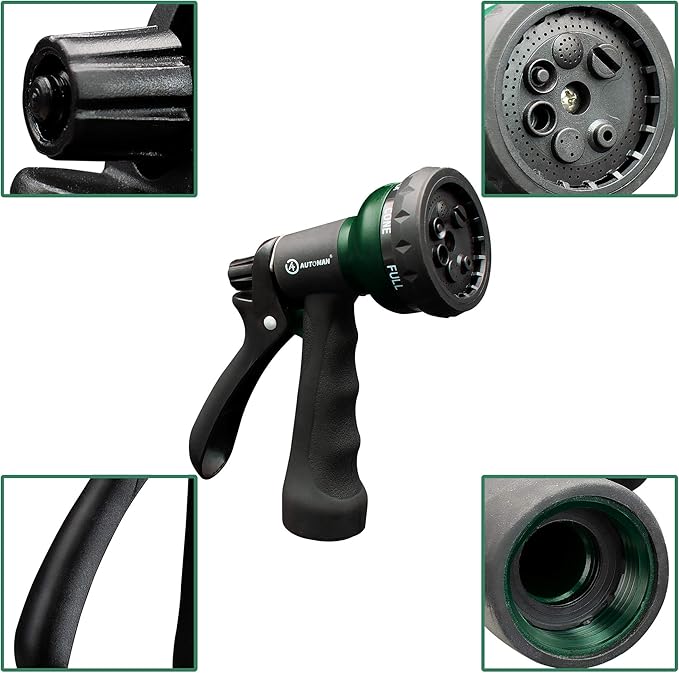 7-Pattern Garden Hose Nozzle, ABS Water Spray Nozzle with Slip-Resistant Design for Plant Watering, Lawn Care, Car Washing, Pet Bathing, Cleaning, and Outdoor Activities