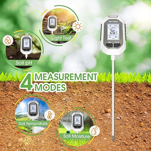 Digital 4-in-1 Soil Test Meter – Measures Moisture, Temperature, pH, and Sunlight with Backlight LCD Display for Gardening & Farming