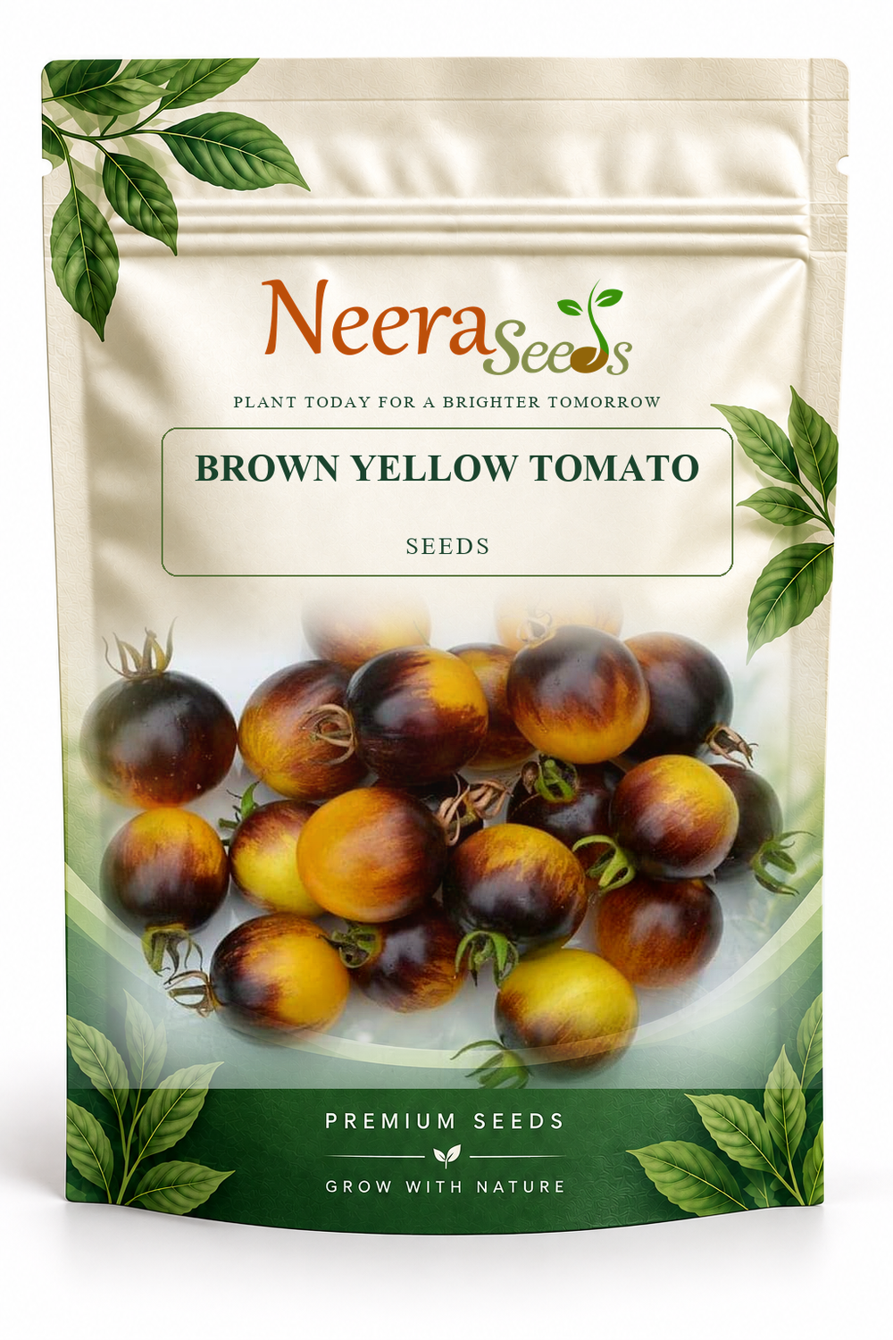 Neera Seeds Packaging Pouch - BROWN YELLOW TOMATO SEEDS