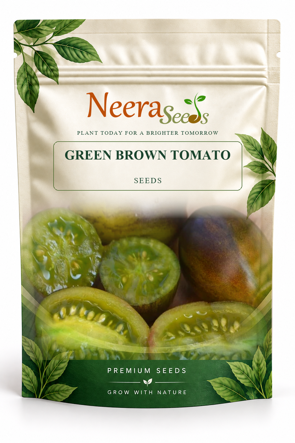 Neera Seeds Packaging Pouch - GREEN BROWN TOMATO SEEDS