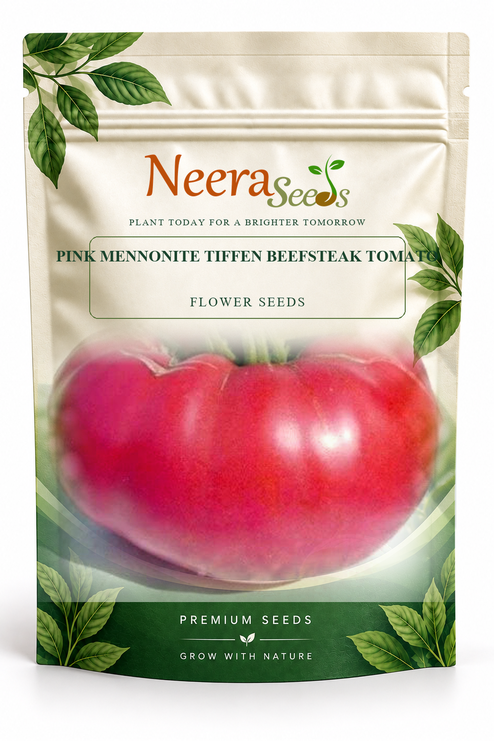 Neera Seeds Packaging Pouch - PINK MENNONITE TIFFEN BEEFSTEAK TOMATO FLOWER SEEDS
