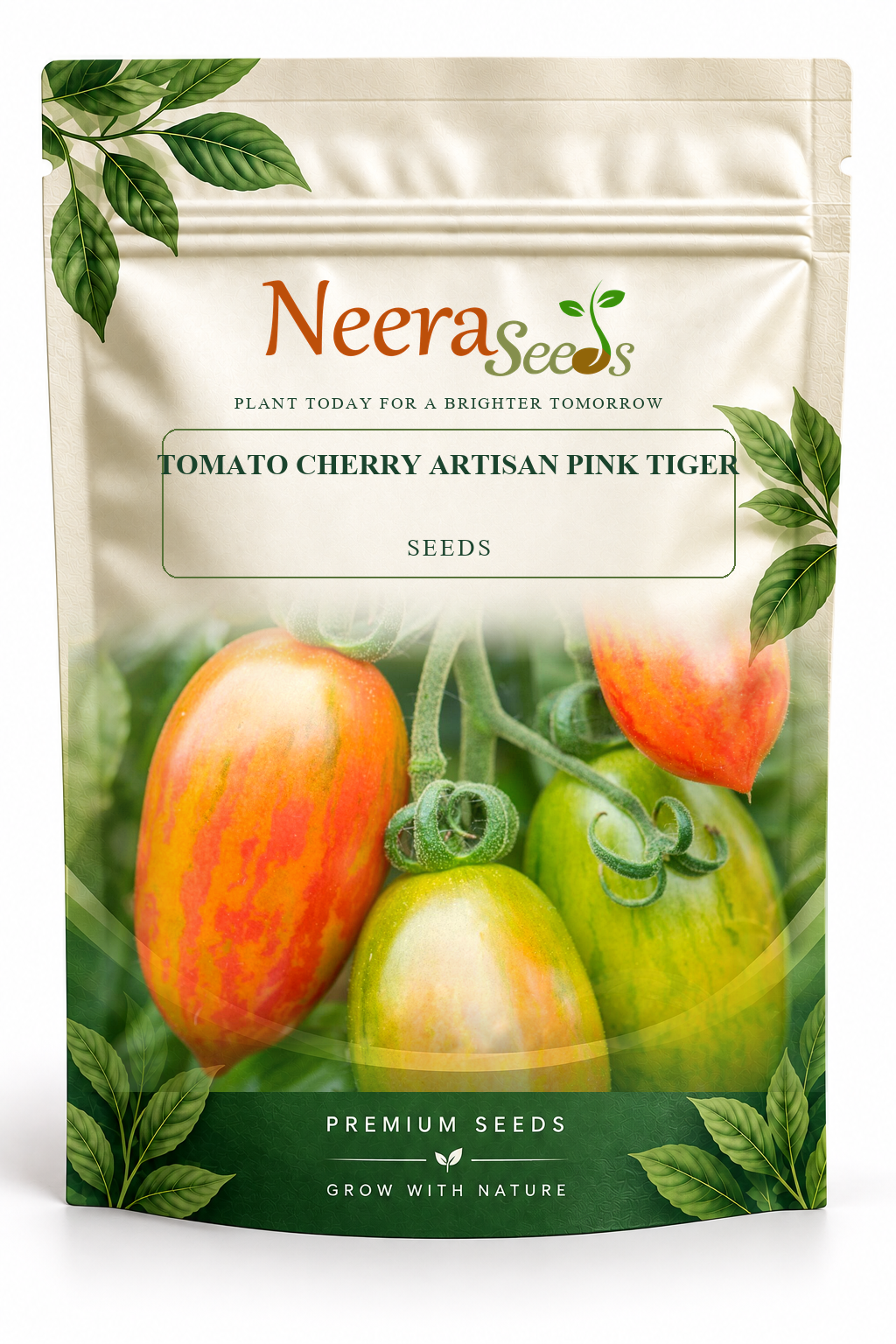 Neera Seeds Packaging Pouch - TOMATO CHERRY ARTISAN PINK TIGER SEEDS
